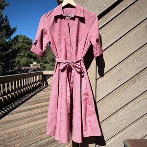 NWT Sharagano Half-Sleeve, Button-Down Oxford Belted Midi Shirt Dress